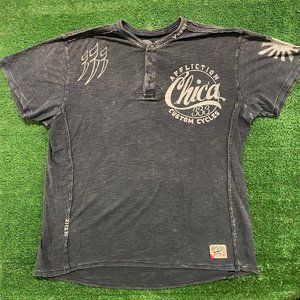 Affliction Motorcycles Vintage Moto Biker Henley T-Shirt